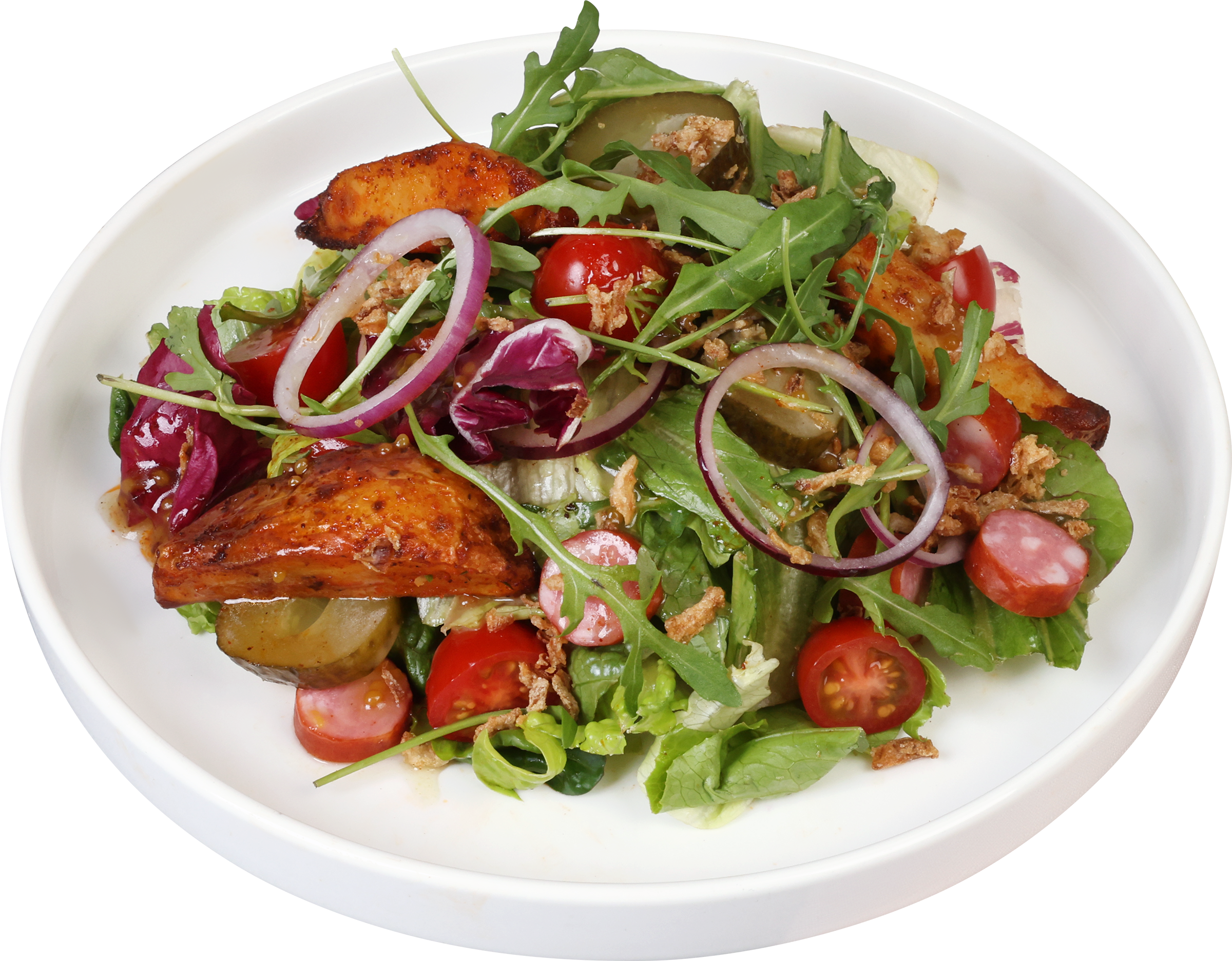 Изображение товара Салат Баварский новый с колбасой овощами и заправкой 799.99 рублей