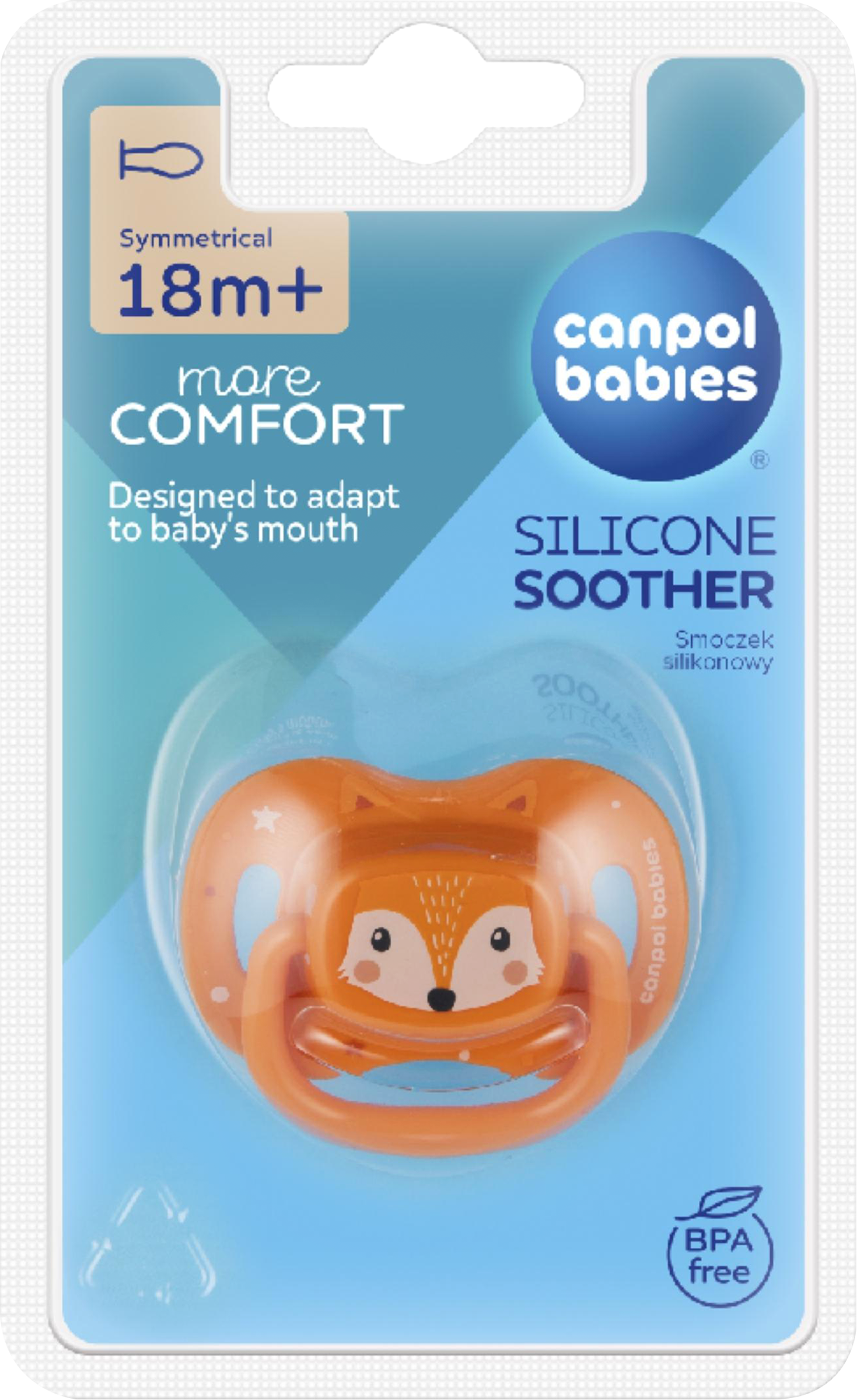 Изображение товара Пустышка CANPOL BABIES Cute Animals силиконовая оранжевая с лисой для 18 месяцев