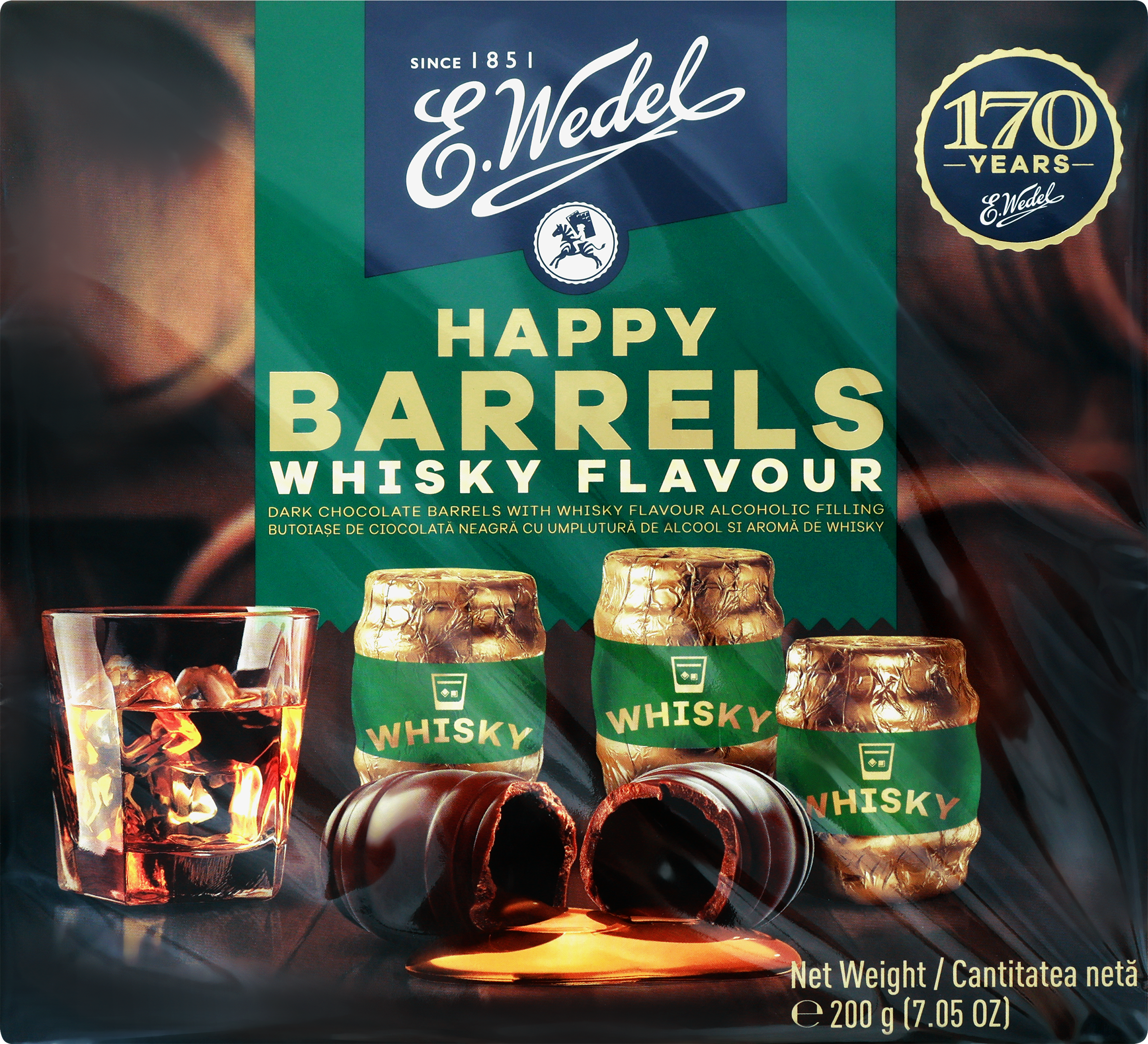 Изображение товара Конфеты HAPPY BARRELS Ассорти с начинкой виски 200г - шоколадное лакомство с вишневой начинкой