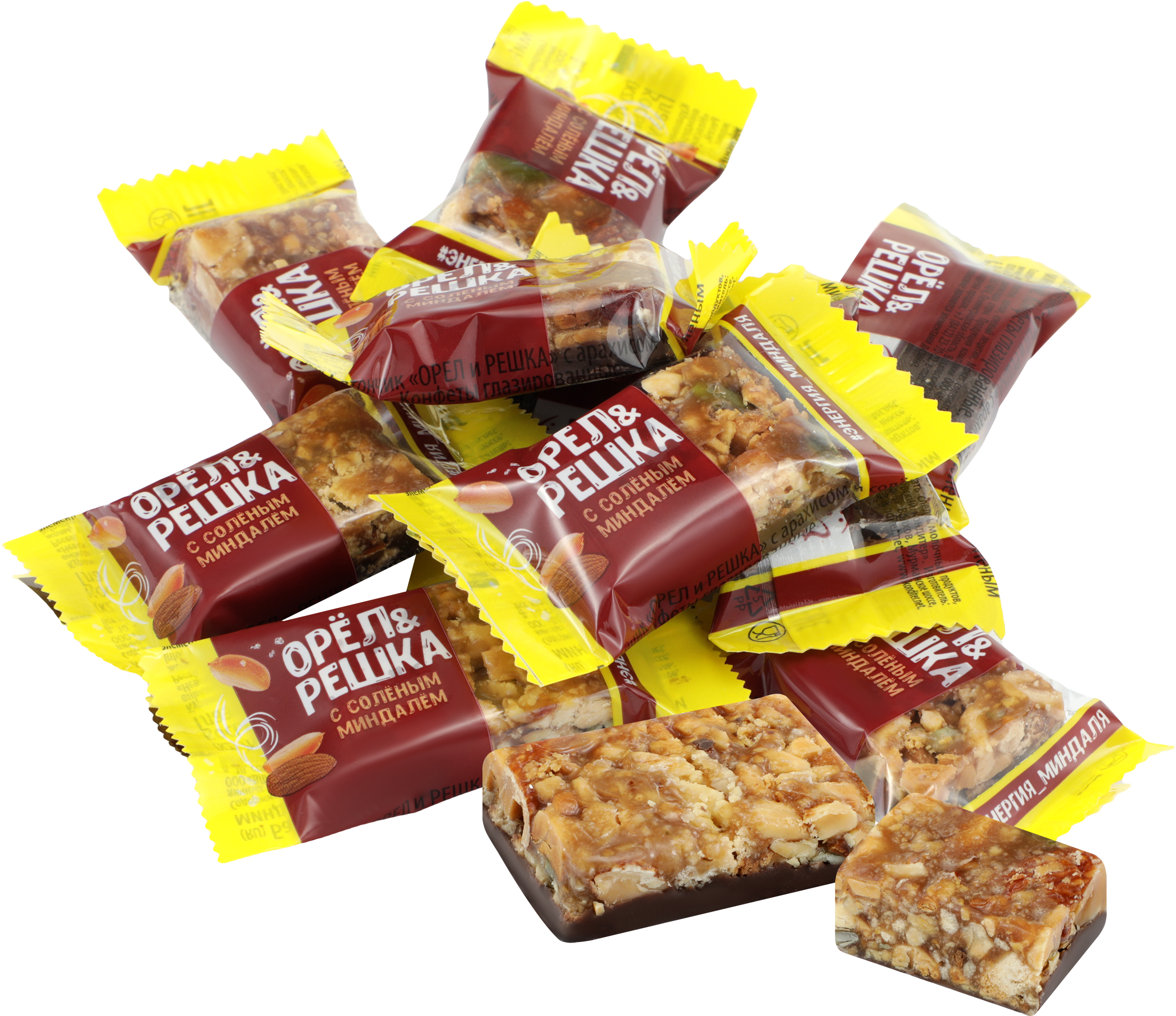 Изображение товара Батончик ОРЕЛ И РЕШКА с арахисом и соленым миндалем весовой