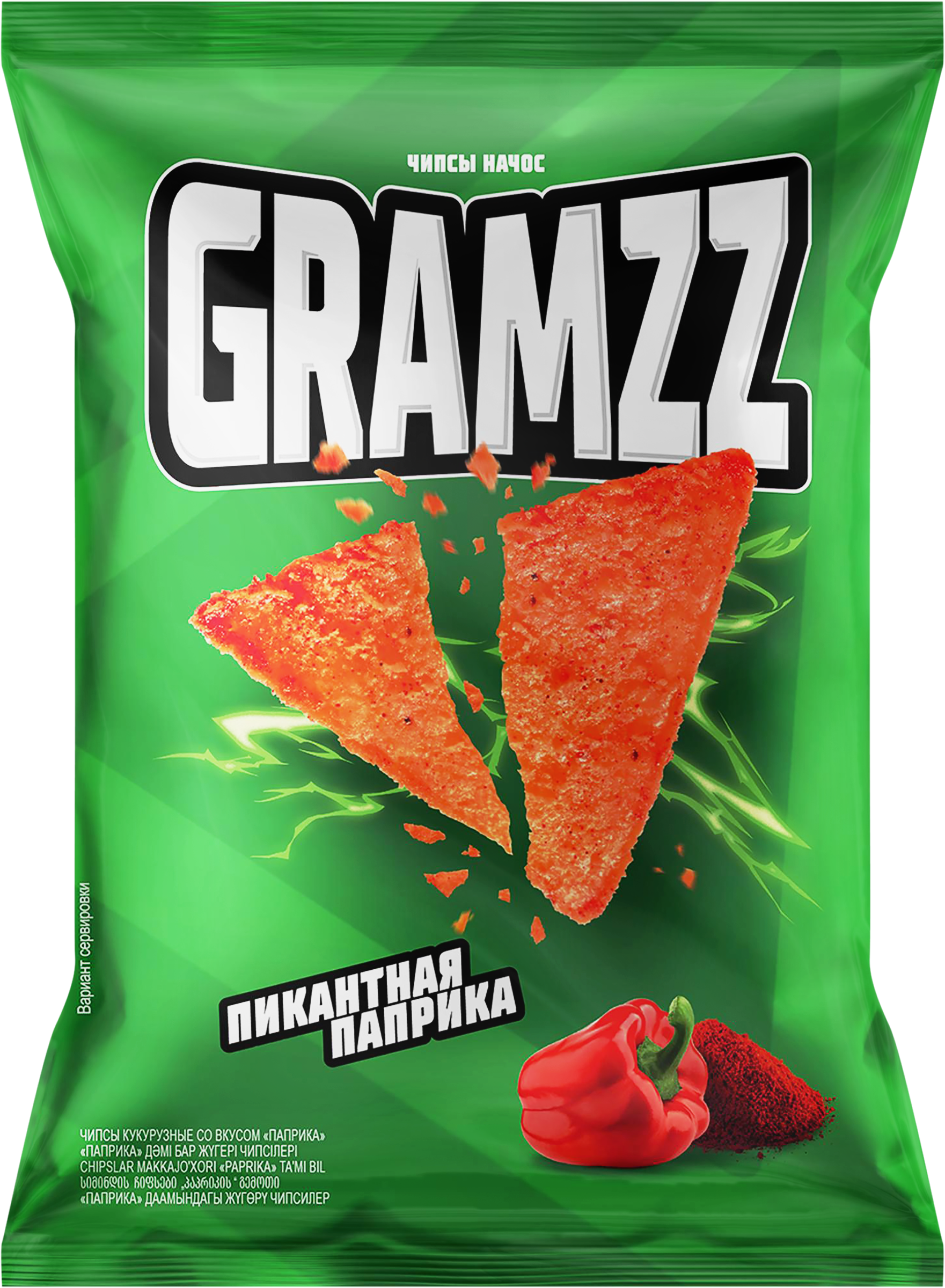 Изображение товара Кукурузные чипсы с ароматом паприки GRAMZZ Начос 55г| острый вкус, закуска