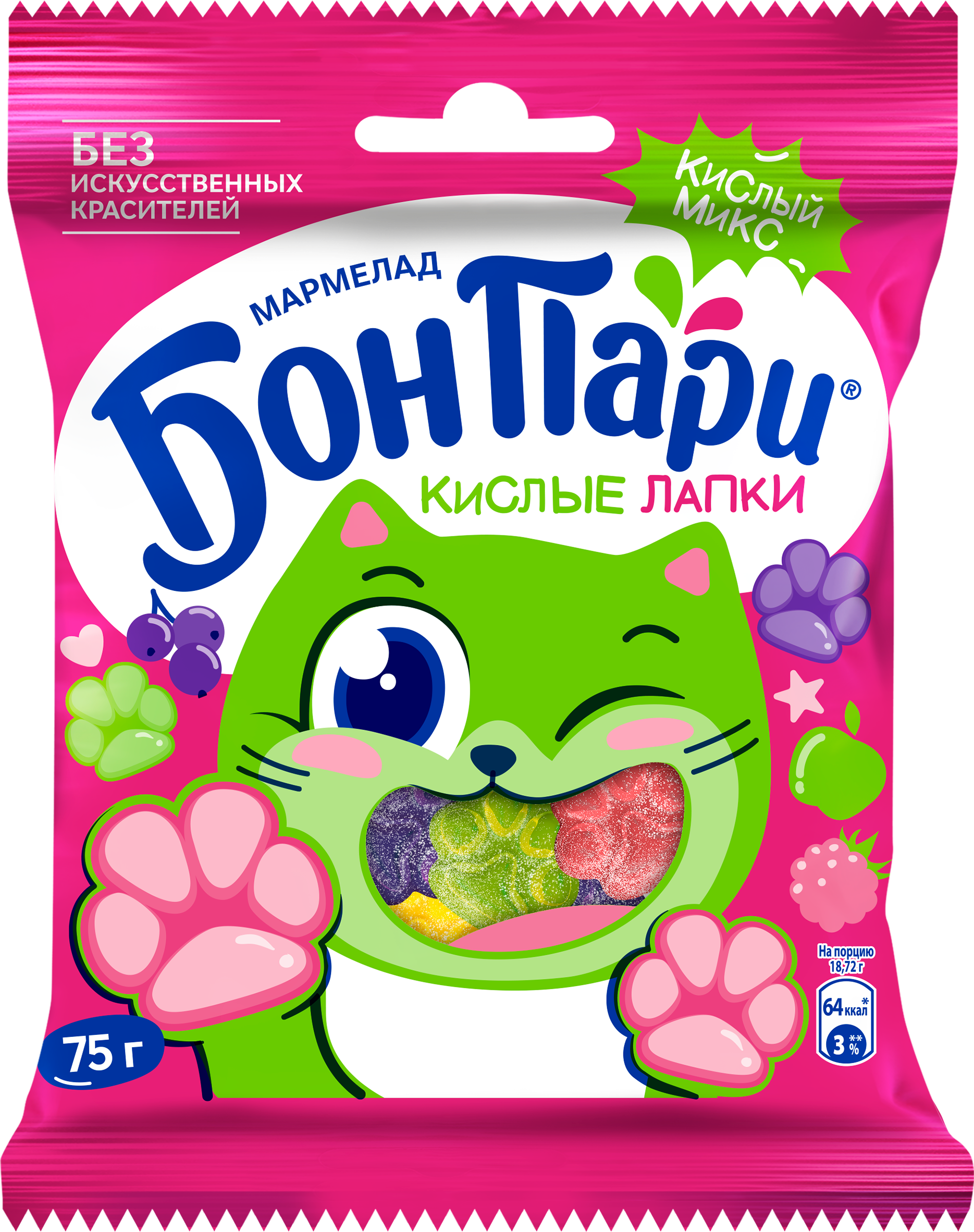 Изображение товара Мармелад жевательный БОН ПАРИ Кислые лапки, 75г