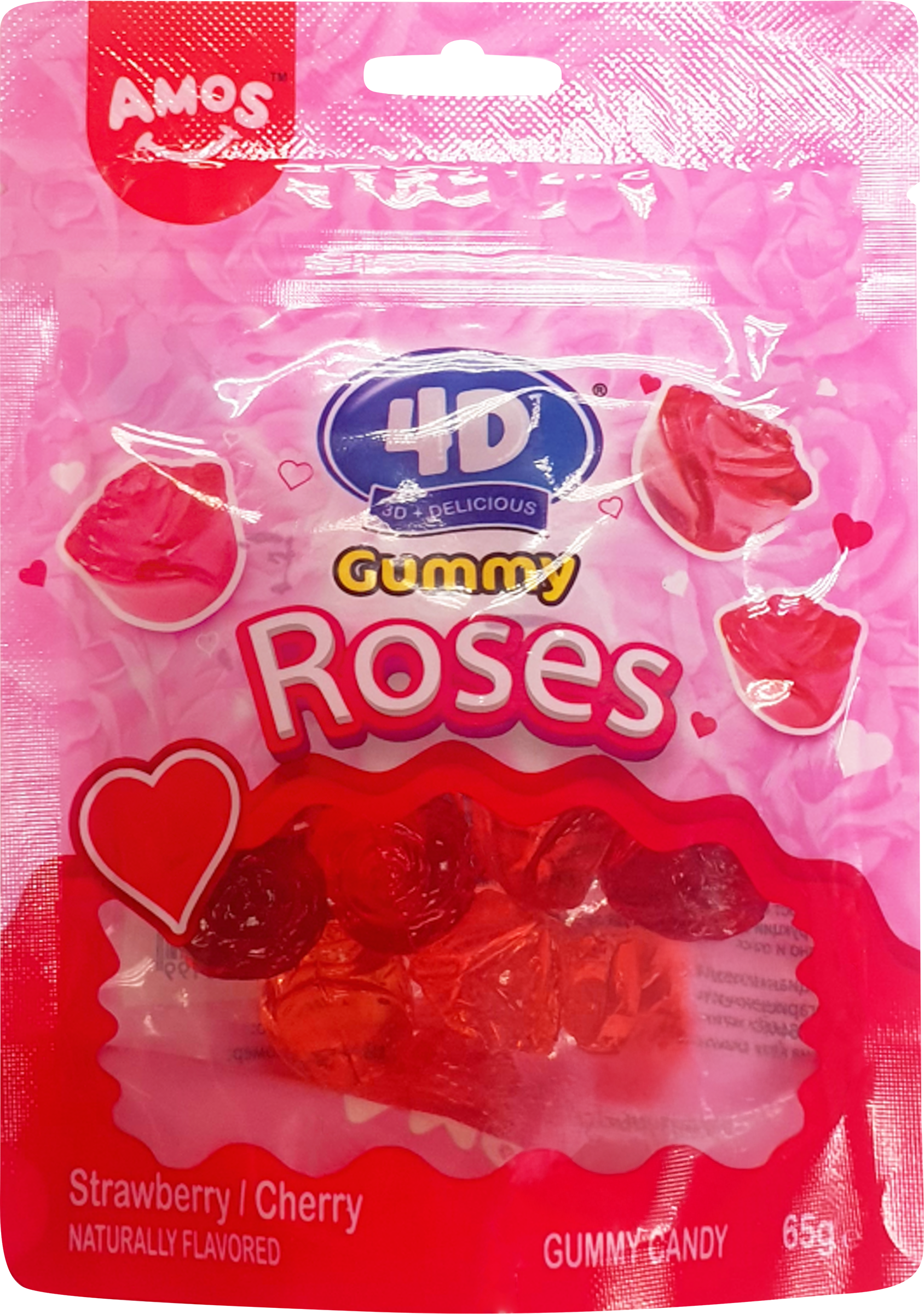 Изображение товара Конфеты желейные AMOS 4D Розы со вкусом клубники и вишни, 65г