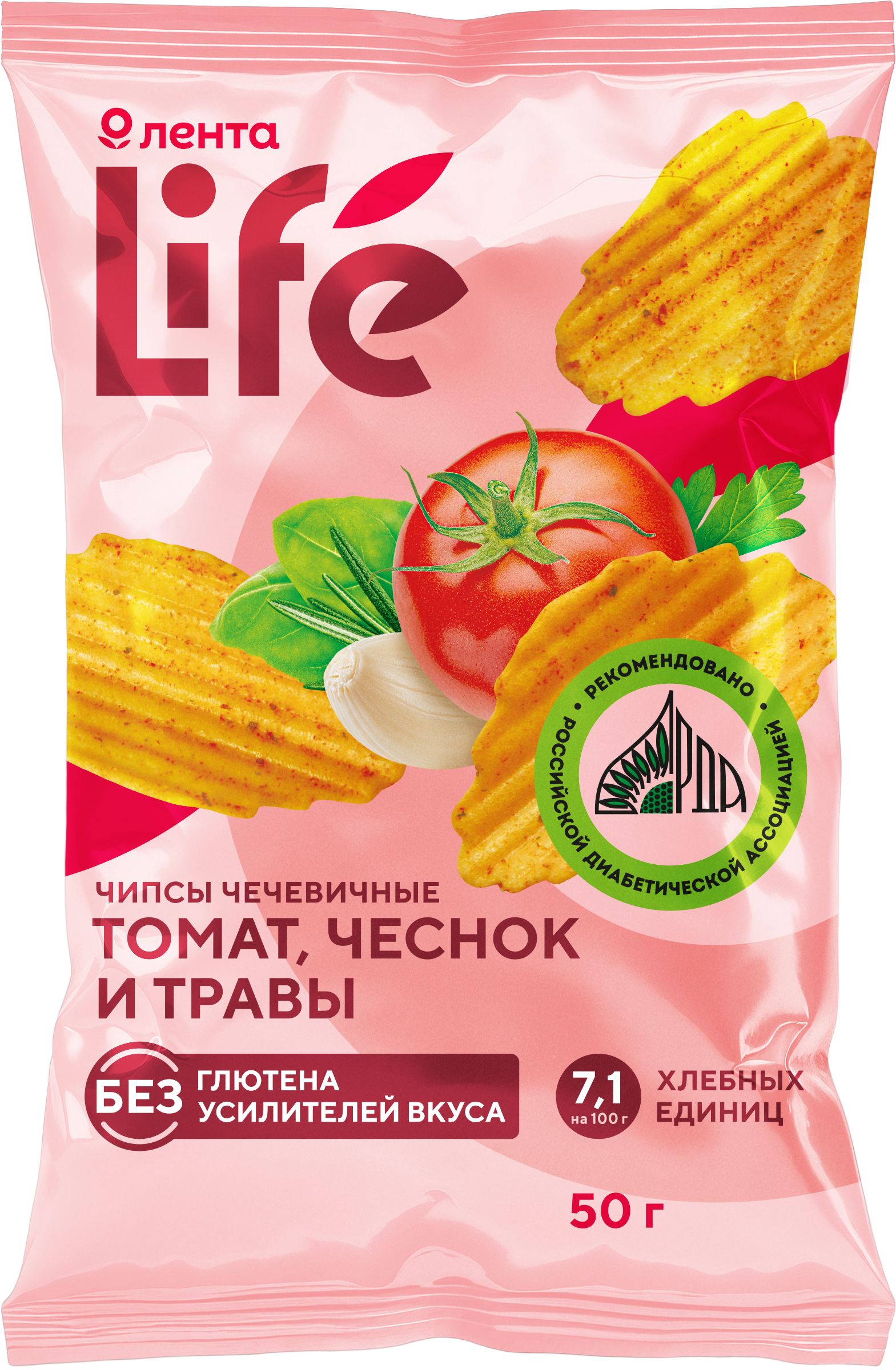 Изображение товара Чипсы чечевичные ЛЕНТА LIFE томаты, чеснок и травы, 50г