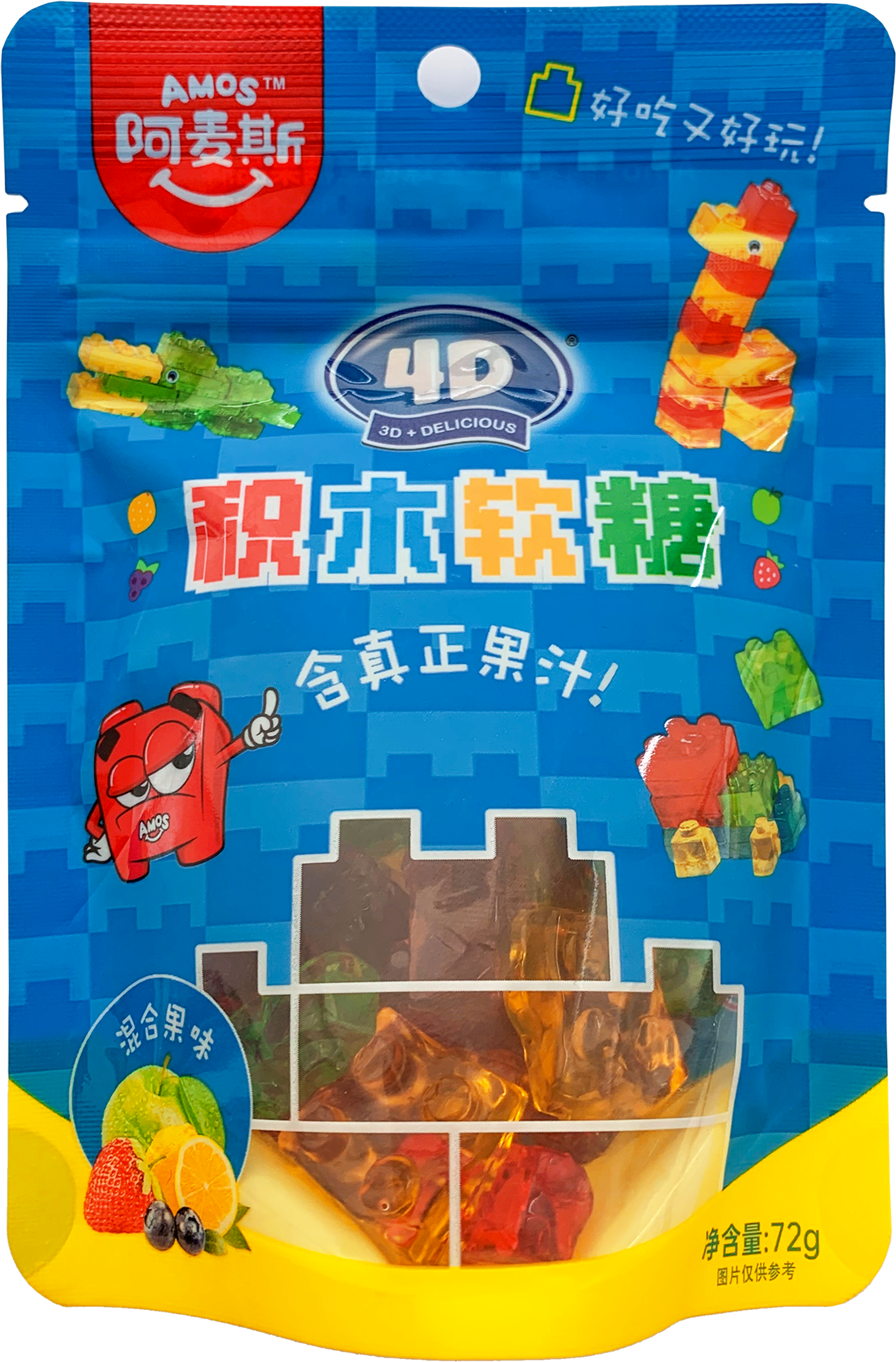 Изображение товара Конфеты жевательные AMOS 4D Лего 72г с разными фруктовыми вкусами