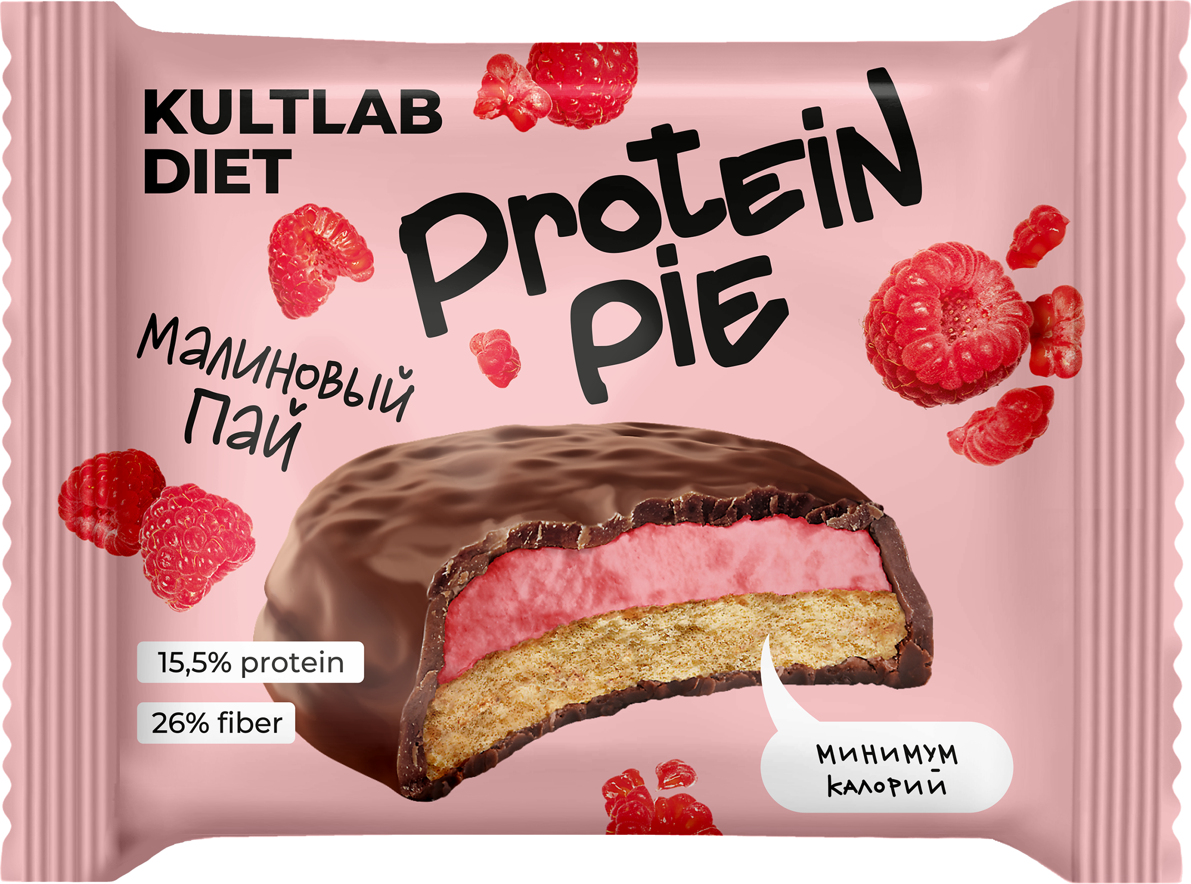 Изображение товара Протеиновое печенье KULTLAB Diet Protein Pie Малина 45г глазированное вкусное и полезное