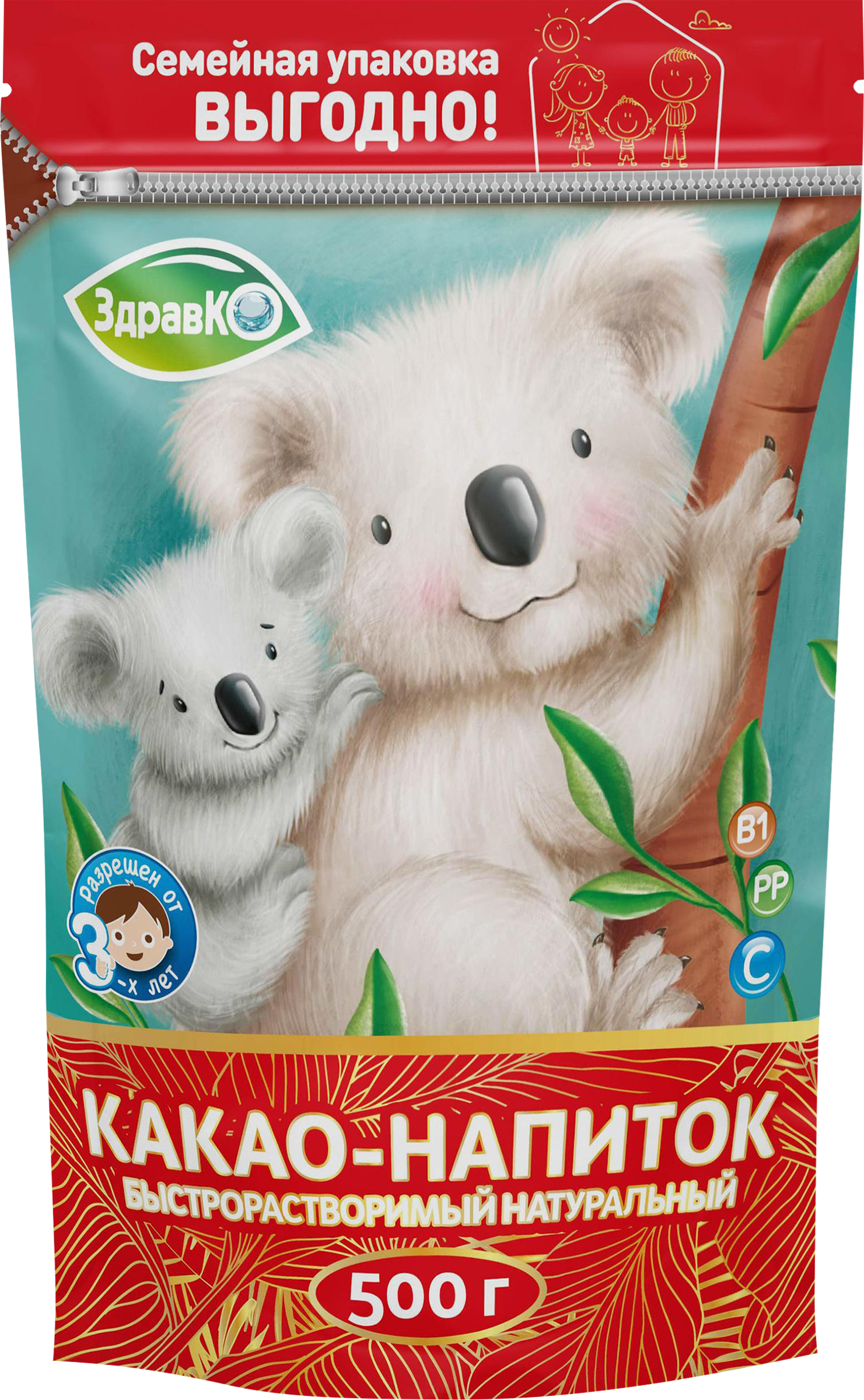 Изображение товара ЗДРАВКО Какао-напиток витамины 500 г - быстрорастворимый, ароматный