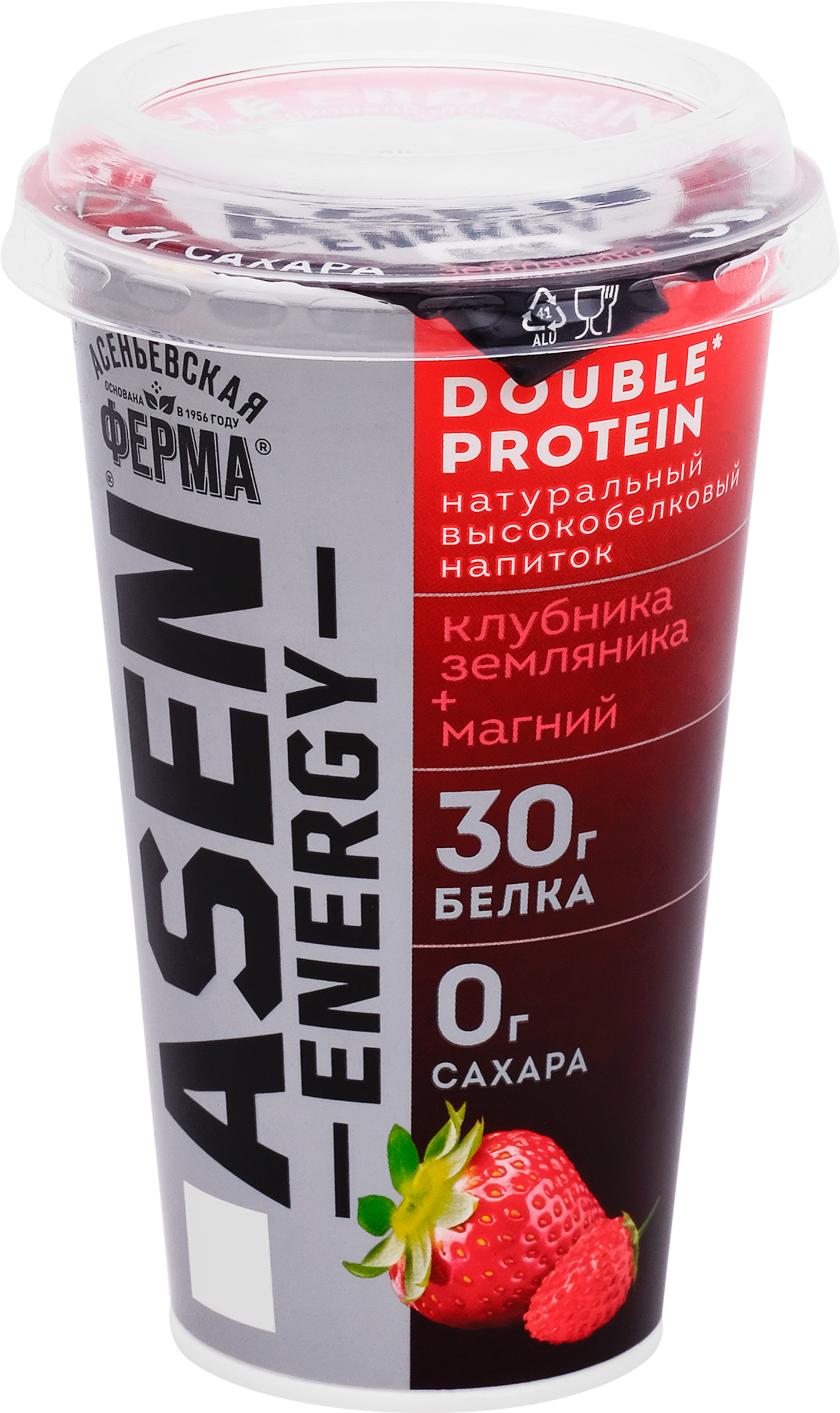 Изображение товара Напиток кисломолочный АСЕНЬЕВСКАЯ ФЕРМА высокобелковый обезжиренный Клубника-земляника, 230г