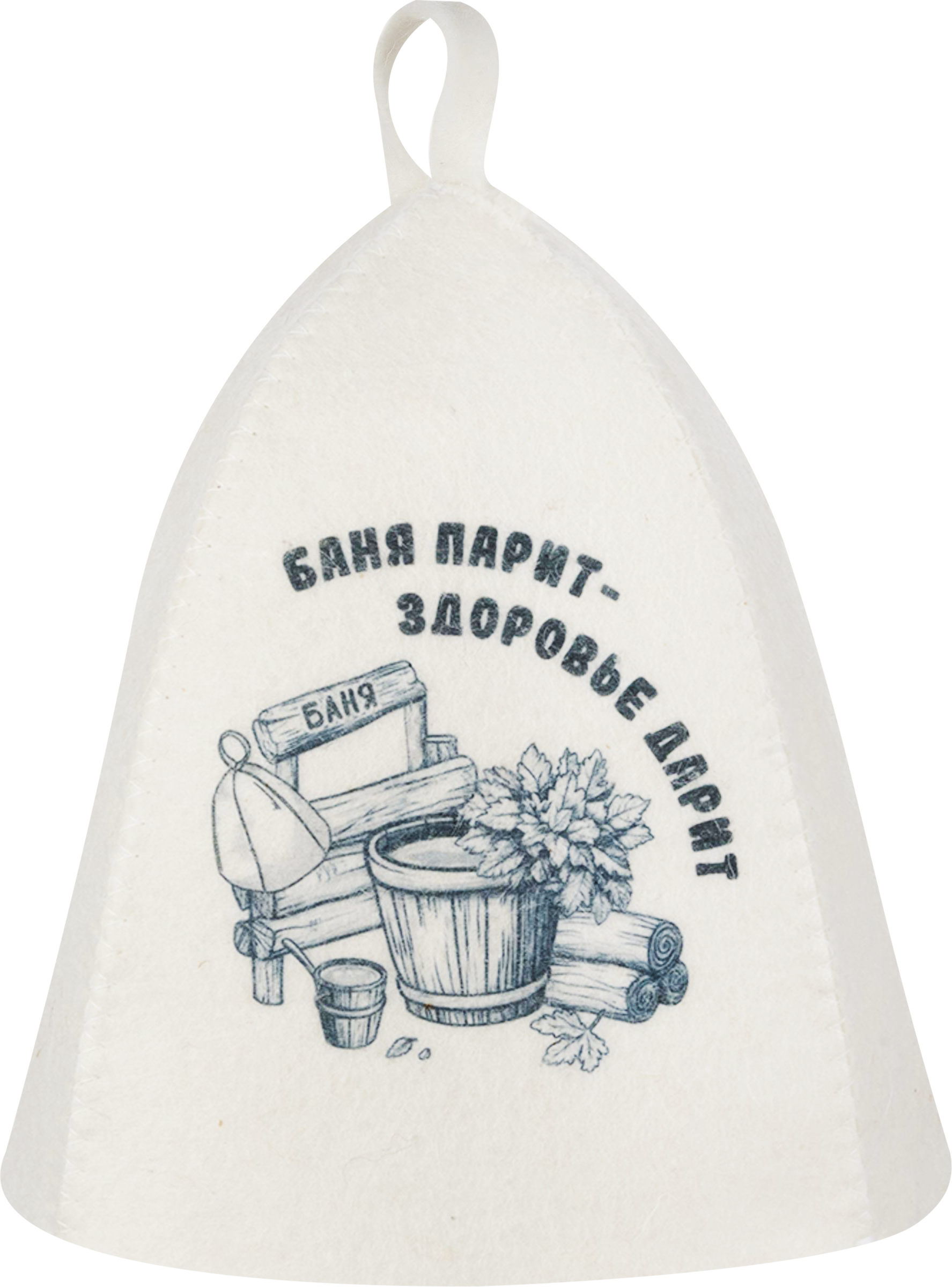 Изображение товара Шапка для бани и сауны ГЛАВБАНЯ Баня, белый войлок с принтом, Арт. Б4030722Л