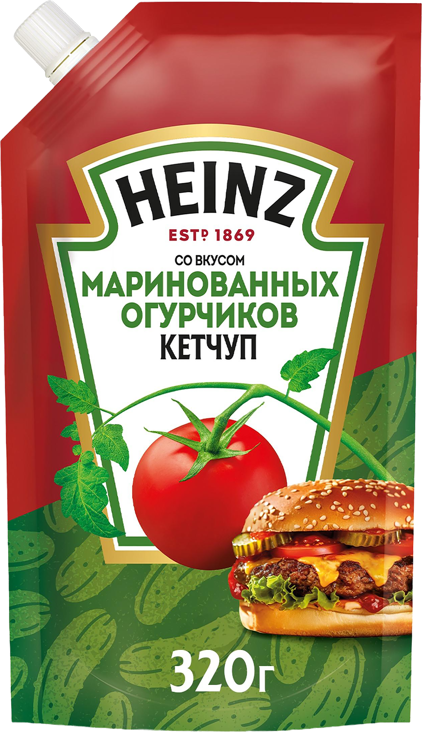 Изображение товара Кетчуп томатный HEINZ со вкусом маринованных огурчиков, 320г