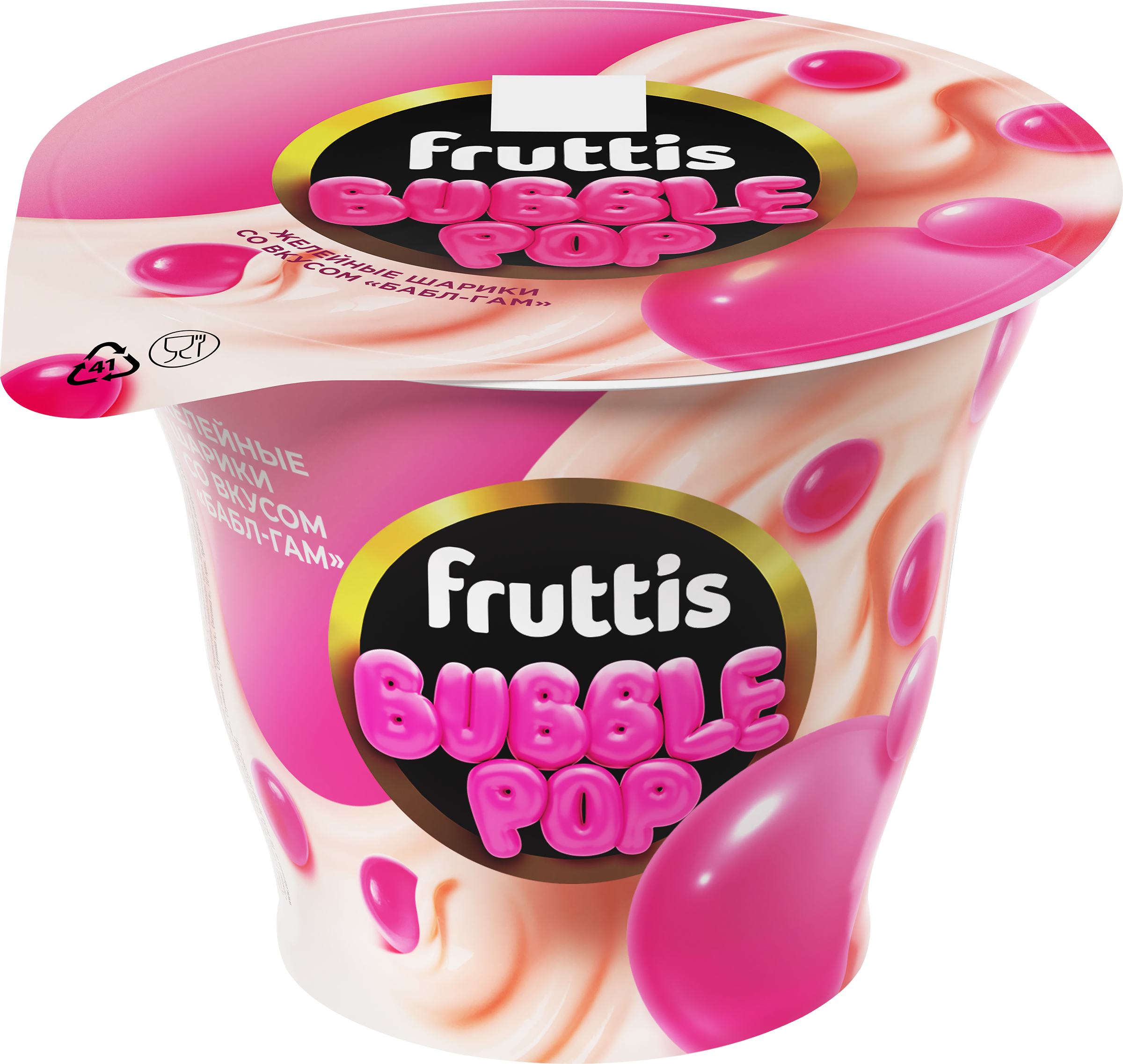 Изображение товара Продукт йогуртный пастеризованный FRUTTIS Бабл-гам с желейными шариками 4,4%, без змж, 180г