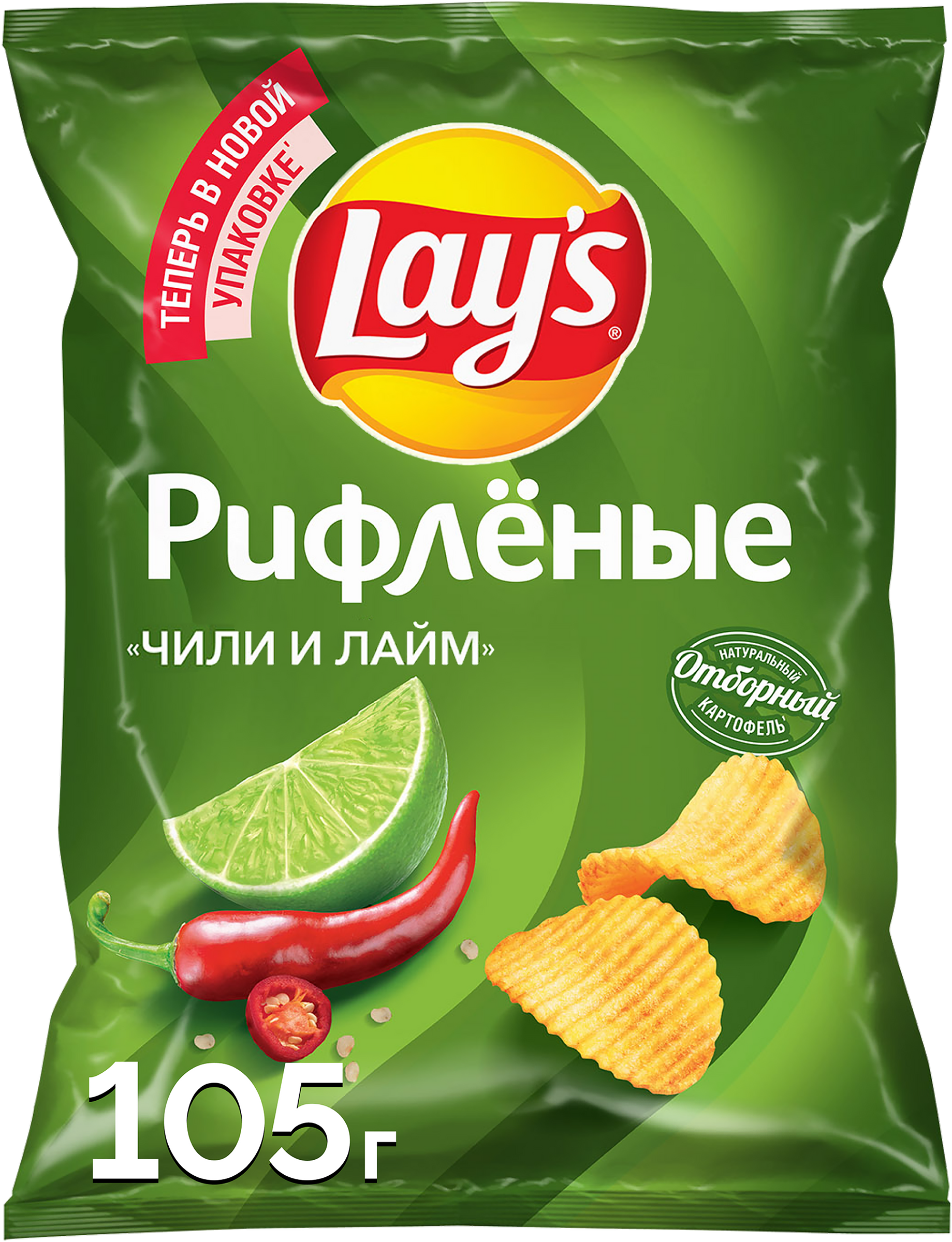 Изображение товара Чипсы картофельные LAY'S Чили и лайм, рифленые, 105г