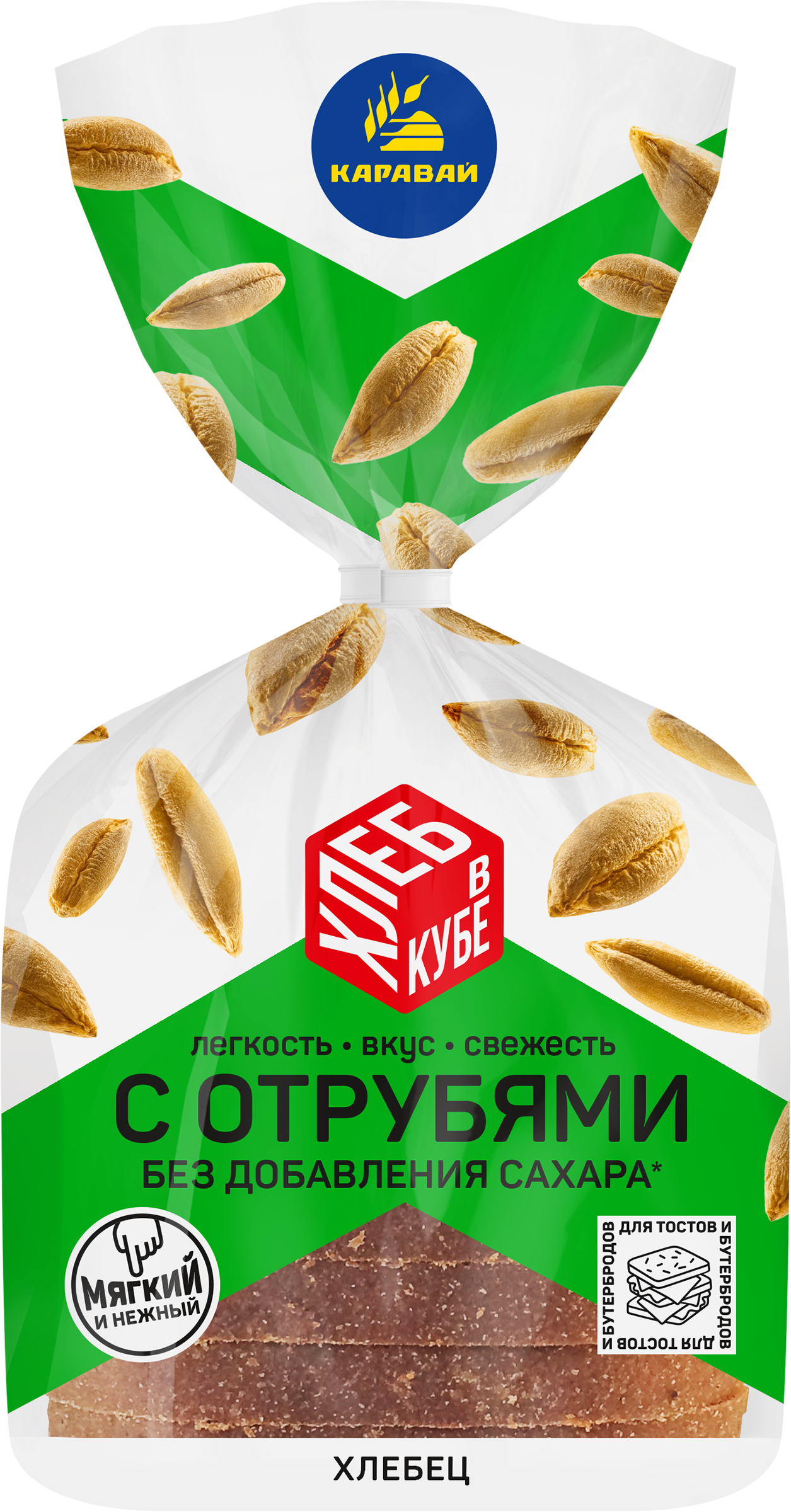 Изображение товара Хлебец формовой КАРАВАЙ с отрубями, в нарезке, 220г