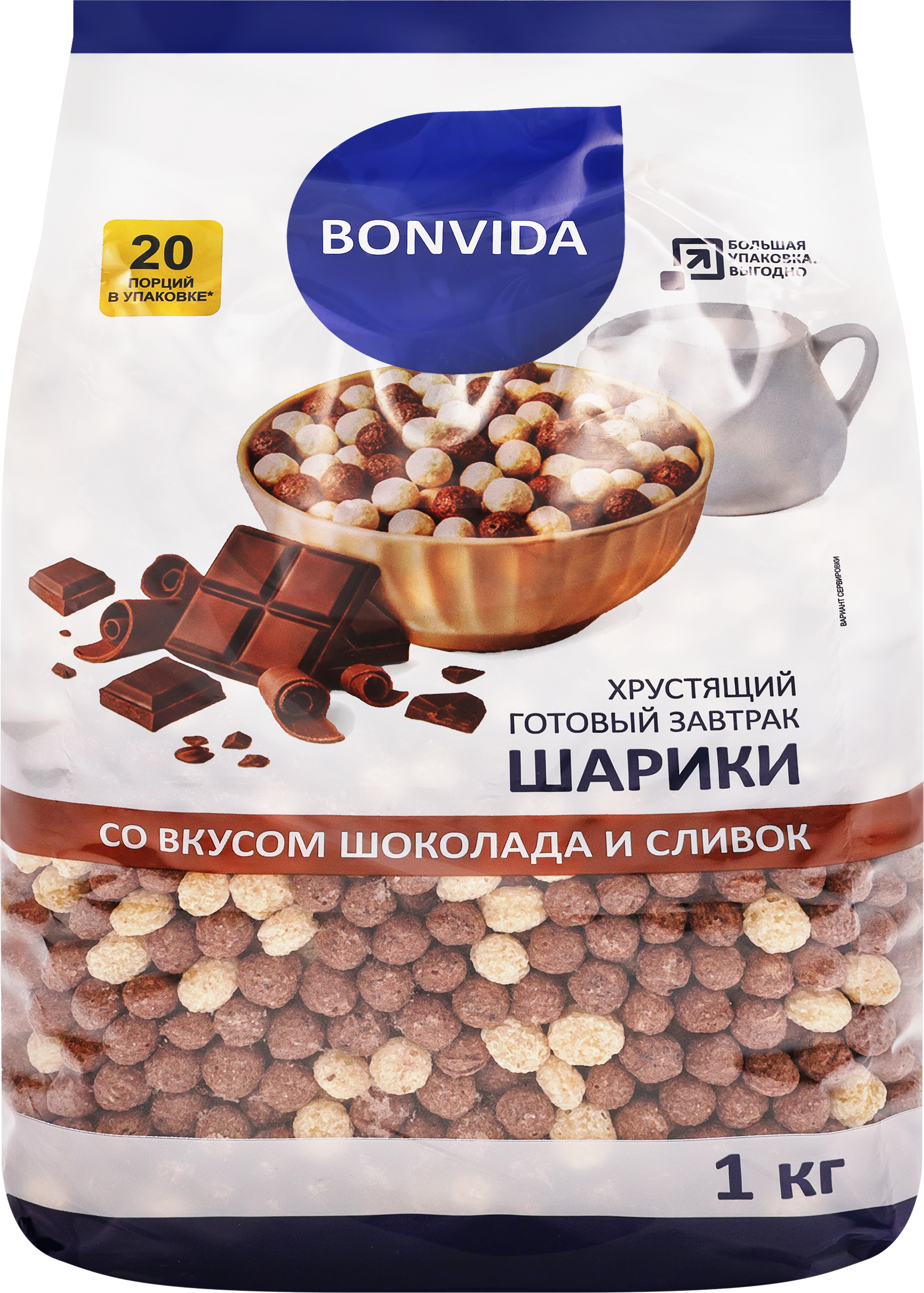 Изображение товара Готовый завтрак BONVIDA Шарики со вкусом шоколада и сливок, 1кг