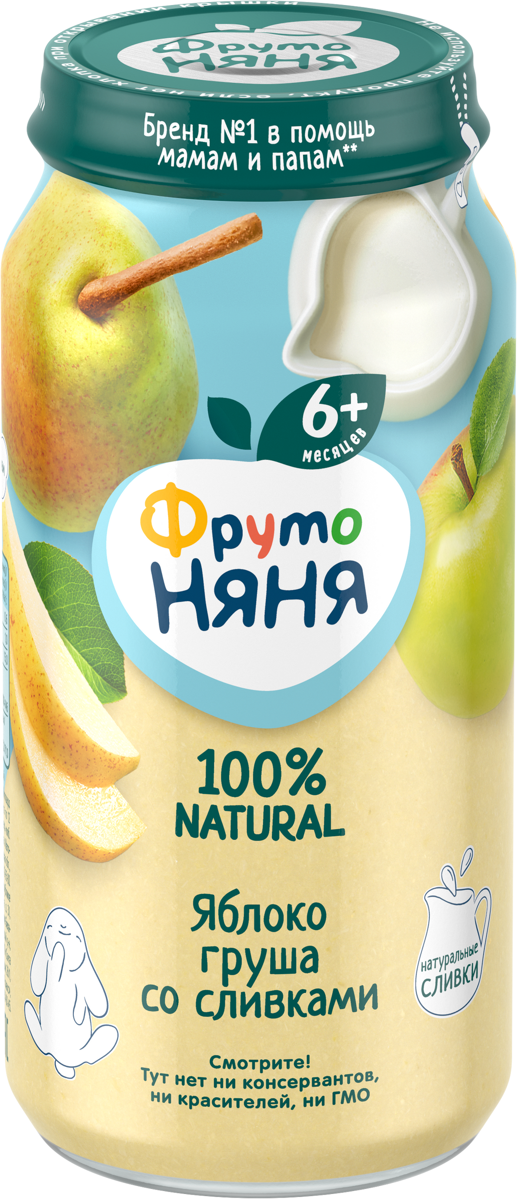 Изображение товара Пюре фруктовое ФРУТОНЯНЯ Груша и яблоко со сливками 250 г для детей