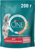 Корм сухой для взрослых кошек PURINA ONE Sterilised с лососем и пшеницей, для стерилизованных, 200г - фото undefined