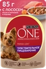 Корм влажный для взрослых собак PURINA ONE Mini Чувствительная Лосось, рис и морковь в подливе, 85г - фото undefined