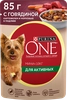 Корм влажный для взрослых собак PURINA ONE Mini Активная Говядина, картофель, морковь в подливе, 85г - фото undefined