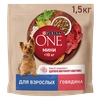 Корм сухой для взрослых собак PURINA ONE Adult Говядина и рис, для мелких и карликовых пород, 1,5кг - фото undefined