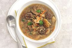 Щи из квашеной капусты с грибами и мясными шариками