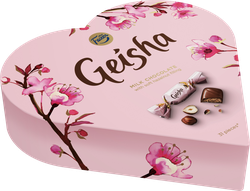 Конфеты FAZER Geisha, сердце из молочного шоколада с начининкой ореховое пралине, 225г