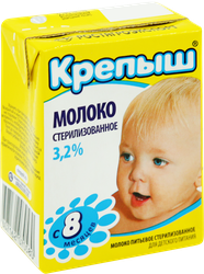 Молоко стерилизованное для детского питания КРЕПЫШ 3,2%, без змж, 200мл