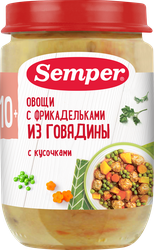 Изображение товара Пюре мясо-овощное SEMPER Овощи с фрикадельками из говядины, с 10
месяцев, 190г
