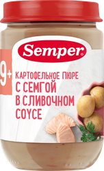 Изображение товара Пюре рыбно-овощное SEMPER Картофельное пюре с семгой в сливочном соусе, с 12 месяцев, 190г