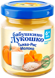 Изображение товара Пюре овощное БАБУШКИНО ЛУКОШКО Тыква-рис-молоко, с 6 месяцев, 100г