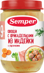 Изображение товара Пюре мясо-овощное SEMPER Овощи с фрикадельками из индейки, с 9 месяцев, 190г