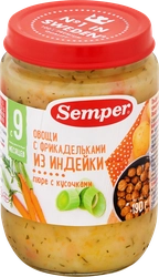 Пюре мясо-овощное SEMPER Овощи с фрикадельками из индейки, с 9 месяцев, 190г