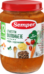 Пюре SEMPER Спагетти Болоньезе, с 12 месяцев, 190г