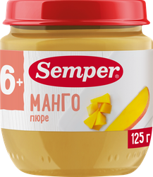 Пюре фруктовое SEMPER Манго, с витаминами, с 6 месяцев, 125г