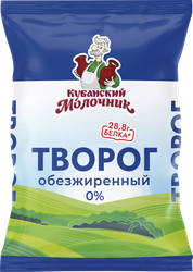 Изображение товара Творог КУБАНСКИЙ МОЛОЧНИК Уманский нежирный, без змж, 180г