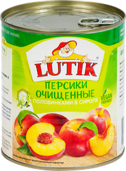 Персики LUTIK половинки в сиропе, очищенные, 850мл