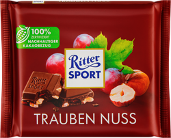 Шоколад молочный RITTER SPORT с лесным орехом и калифорнийским изюмом, 100г
