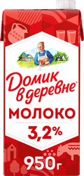 Молоко ультрапастеризованное ДОМИК В ДЕРЕВНЕ 3,2%, без змж, 950г