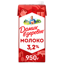 Молоко ультрапастеризованное ДОМИК В ДЕРЕВНЕ 3,2%, без змж, 950г