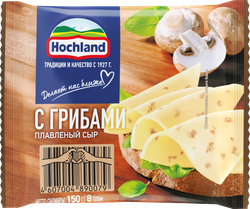 Изображение товара Сыр плавленый HOCHLAND с грибами 45%, ломтики, без змж, 150г