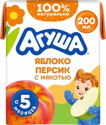 Сок детский АГУША Яблоко-персик, с 5 месяцев, 200мл