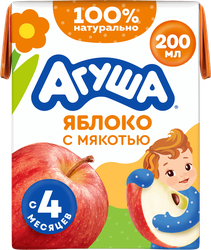 Сок детский АГУША Яблоко с мякотью, с 4 месяцев, 200мл
