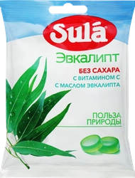 Карамель леденцовая SULA Эвкалипт, без сахара, 60г