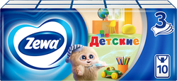 Изображение товара Платочки бумажные детские ZEWA Kids носовые, 3-слоя, 10x10шт