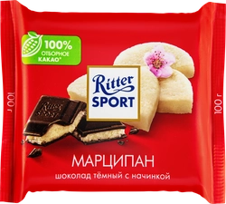 Шоколад темный RITTER SPORT с благородным марципаном, 100г