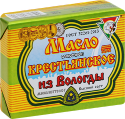 Масло сливочное ИЗ ВОЛОГДЫ Крестьянское 72,5%, без змж, 180г