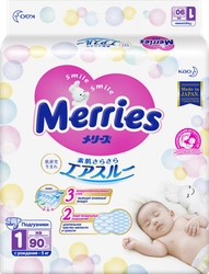 Подгузники детские MERRIES Newborn 1–5кг, 90шт