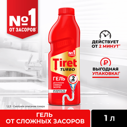 Гель для удаления засоров в канализационных трубах TIRET Turbo, 1л