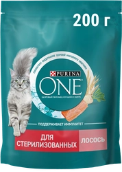 Корм сухой для взрослых кошек PURINA ONE Sterilised с лососем и пшеницей, для стерилизованных, 200г