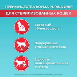 Корм сухой для взрослых кошек PURINA ONE Sterilised с лососем и пшеницей, для стерилизованных, 200г