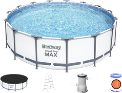 Бассейн каркасный BESTWAY Steel Pro Max 16015л 457х122см, с фильтром- насосом, лестницей и тентом,Арт. 56438